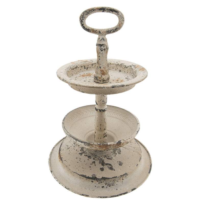 Krémový vintage kovový etažér s patinou -   	Ø 22*34 cm