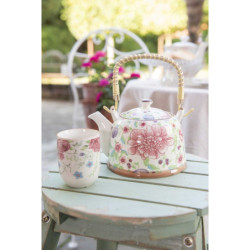 Porcelánová konvička se sítkem a květy - 18*14*12 cm / 0,7L