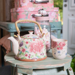 Porcelánová konvička se sítkem a květy - 18*14*12 cm / 0,7L