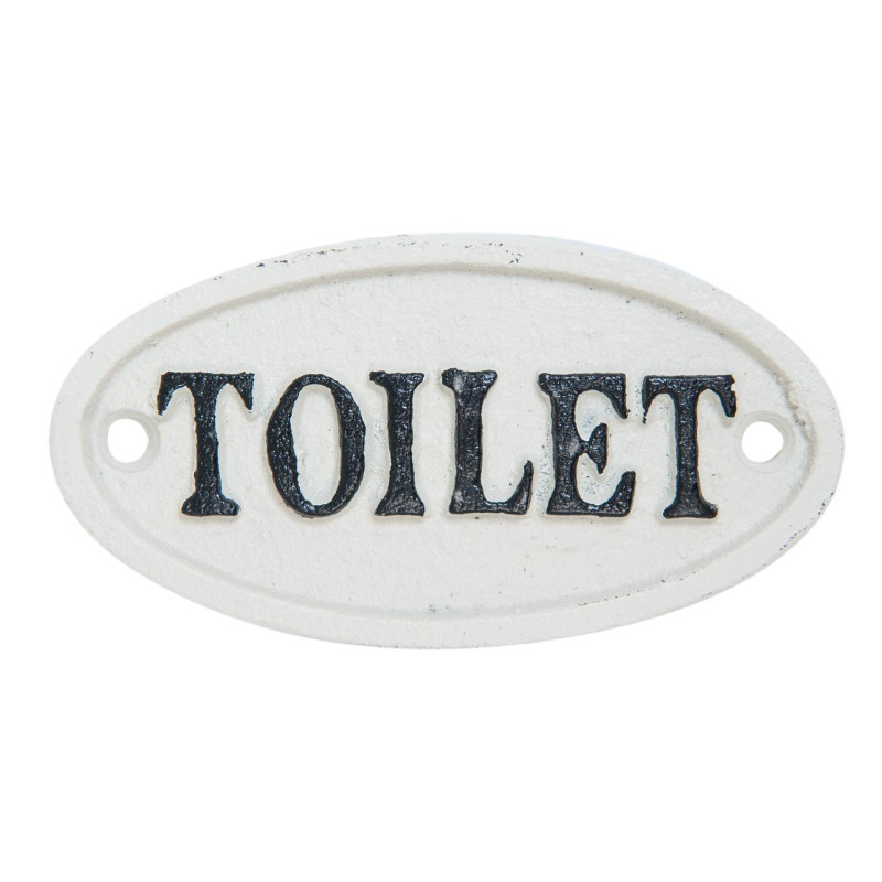 Bílá litinová cedulka Toilet - 10*5 cm