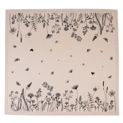 Béžový bavlněný ubrus s květinami Flora And Fauna - 100*100 cm