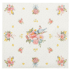 Papírové ubrousky s kvítky a ptáčkem Cheerful Birdie - 33*33 cm (20ks)