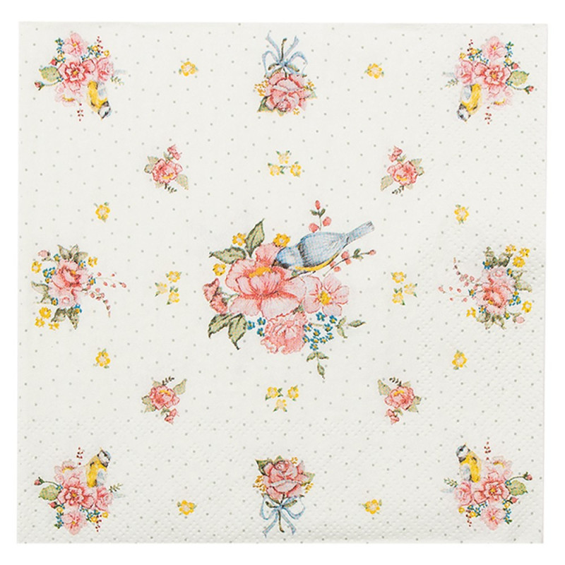 Papírové ubrousky s kvítky a ptáčkem Cheerful Birdie - 33*33 cm (20ks)