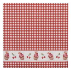 Červené kárované papírové ubrousky s dortíčky Cherry Cupcake - 33*33 cm (20ks)