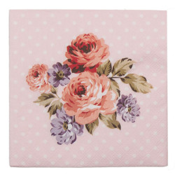 Růžové papírové ubrousky s růžemi Dotty Rose II - 33*33 cm (20ks)