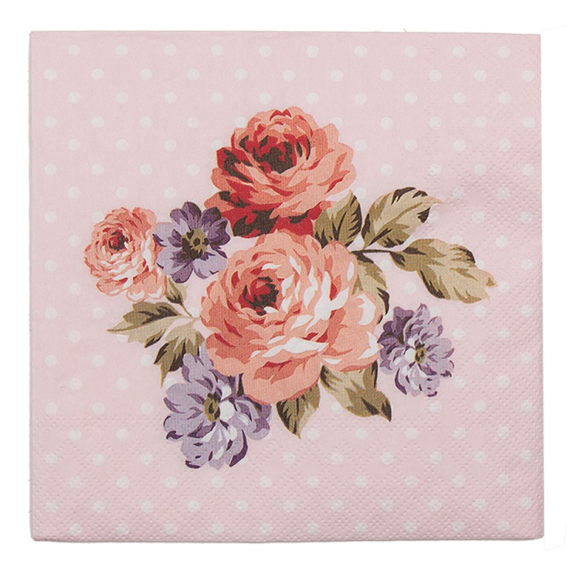 Růžové papírové ubrousky s růžemi Dotty Rose II - 33*33 cm (20ks)