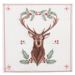 Papírové ubrousky s jelenem a cesmínou Holly Christmas - 33*33 cm (20ks)