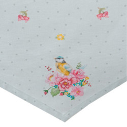 Zelený bavlněný běhoun s květy a ptáčky Cheerful Birdie - 50*160 cm