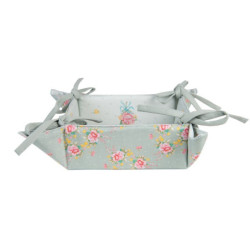 Zelený bavlněný košík na pečivo s květy a ptáčky Cheerful Birdie - 35*35*8 cm