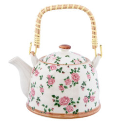 Porcelánová konvička se sítkem růžičky  - Ø 18*14*12 cm / 0,7L