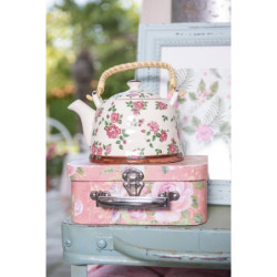 Porcelánová konvička se sítkem růžičky  - Ø 18*14*12 cm / 0,7L