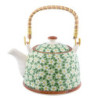 Zelená porcelánová konvička s kvítky a se sítkem - Ø 18*14*12 cm / 0,7L