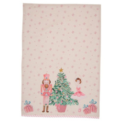 Béžová bavlněná utěrka s Louskáčkem a baletkou Pastel Nutcracker - 50*70 cm