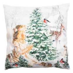 Povlak na polštář děvče v zasněžené krajině se zvířátky - 45*45 cm