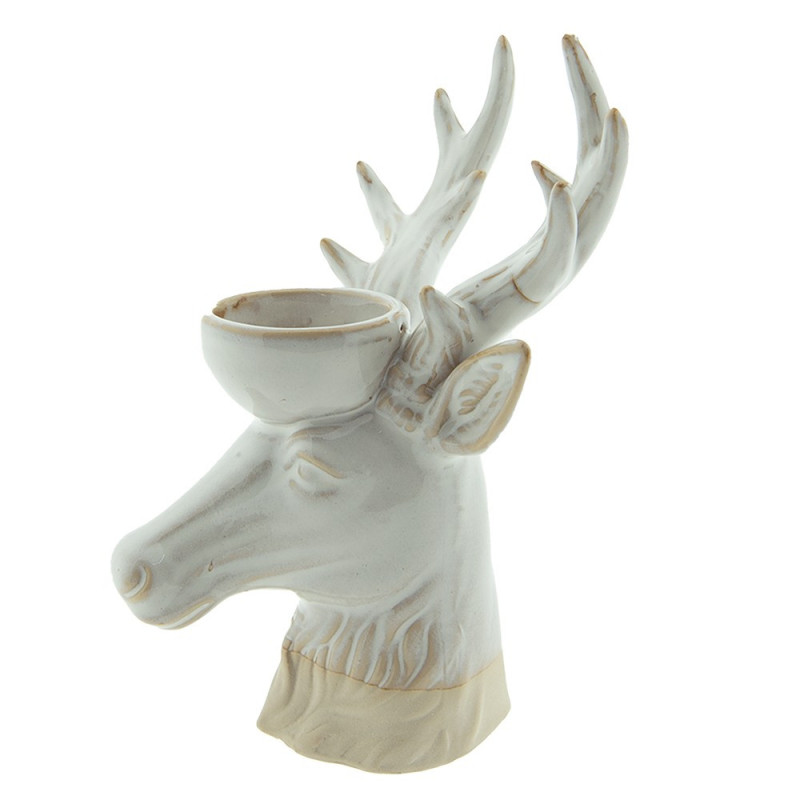 Béžový porcelánový svícen na čajovou svíčku Jelen Chrie - 15*12*21 cm
