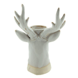 Béžový porcelánový svícen na čajovou svíčku Jelen Chrie - 15*12*21 cm