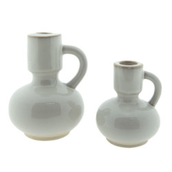 Béžový porcelánový svícen na úzkou svíčku Chrie - Ø 9*10 cm