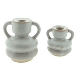 Béžový porcelánový svícen na úzkou svíčku Chrie - Ø 9*9 cm