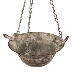 Zelený antik kovový závěsný květináč s patinou a ptáčky - 23*17*46 cm
