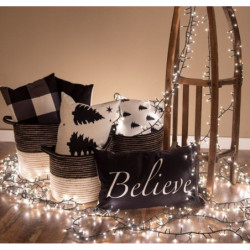 Bílo-černý povlak na polštář se stromky Believe Black&White X-Mas - 30*50 cm