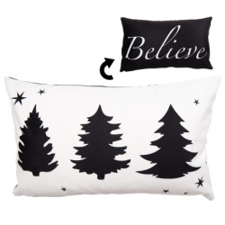 Bílo-černý povlak na polštář se stromky Believe Black&White X-Mas - 30*50 cm