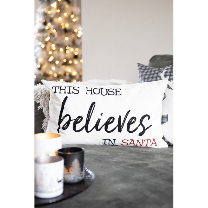 Bílo-černý povlak na polštář s nápisem Believes in Santa Black&White X-Mas - 30*50 cm