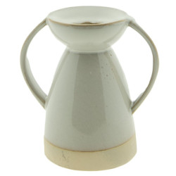 Béžový porcelánový svícen na úzkou svíčku Chrie - 12*8*13 cm