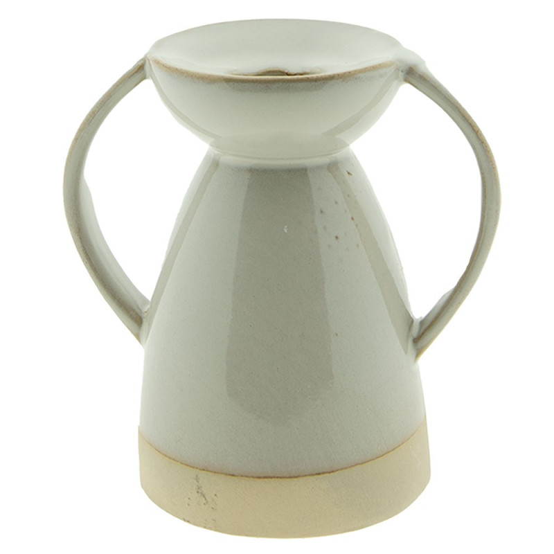 Béžový porcelánový svícen na úzkou svíčku Chrie - 12*8*13 cm