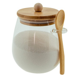 Skleněná dóza/ cukřenka s bambusovým víčkem a lžičkou - 12*11*13 cm / 660 ml