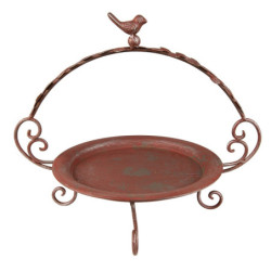 Červeno-zelený kovový etažér s ptáčkem - 35*27*30 cm