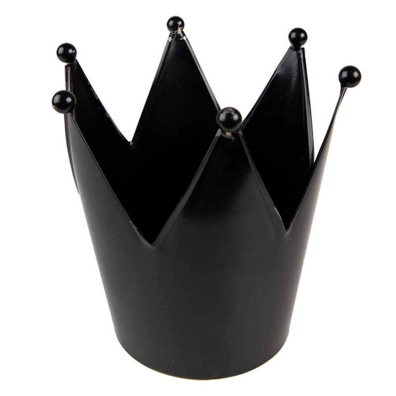 Černý antik kovový svícen ve tvaru koruny - Ø13*14 cm