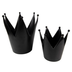 Černý antik kovový svícen ve tvaru koruny - Ø13*14 cm