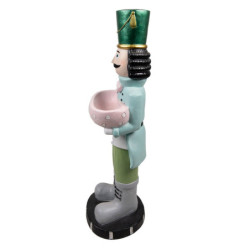 Modro-zelená vánoční dekorace socha Louskáček s miskou - 25*24*79 cm