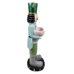 Modro-zelená vánoční dekorace socha Louskáček s miskou - 25*24*79 cm