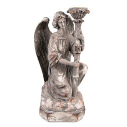 Béžovo-šedý antik svícen Anděl- 15*14*29 cm