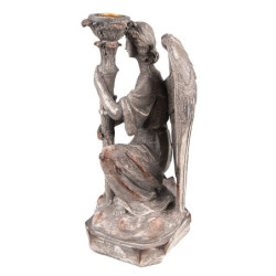 Béžovo-šedý antik svícen Anděl- 15*14*29 cm