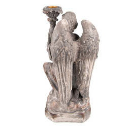 Béžovo-šedý antik svícen Anděl- 15*14*29 cm