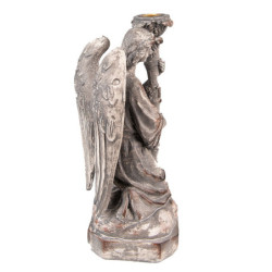 Béžovo-šedý antik svícen Anděl- 15*14*29 cm