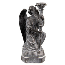 Šedo-černý antik svícen Anděl - 15*14*29 cm