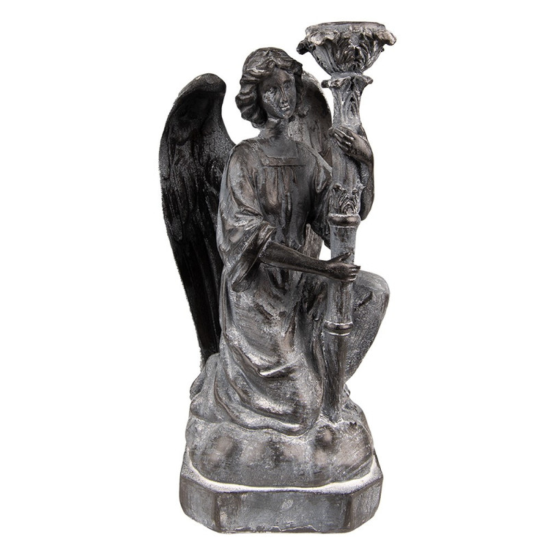 Šedo-černý antik svícen Anděl - 15*14*29 cm