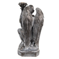 Šedo-černý antik svícen Anděl - 15*14*29 cm