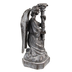 Šedo-černý antik svícen Anděl - 15*14*29 cm