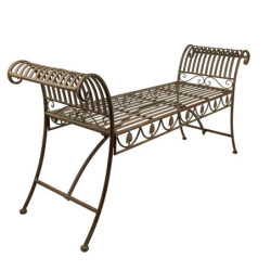 Zeleno-hnědá antik kovová zahradní lavice - 142*41*66 cm