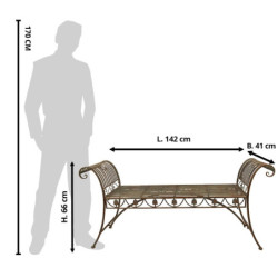 Zeleno-hnědá antik kovová zahradní lavice - 142*41*66 cm
