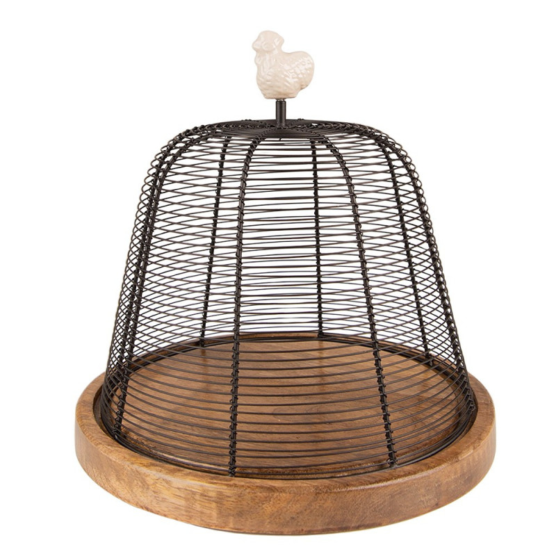 Dřevěný kulatý podnos s kovovým poklopem Chick Bei - Ø 24*24 cm