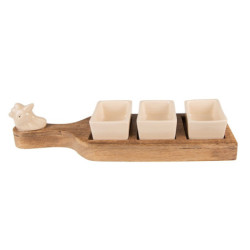 Servírovací keramické  misky na dřevěném prkénku Chick Bei - 35*9*7 cm