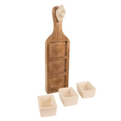 Servírovací keramické  misky na dřevěném prkénku Chick Bei - 35*9*7 cm