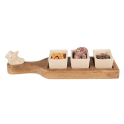 Servírovací keramické  misky na dřevěném prkénku Chick Bei - 35*9*7 cm