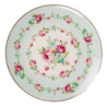 Zelený porcelánový dezertní talíř s květy - Ø 21*2 cm