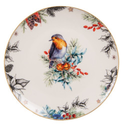 Porcelánový dezertní talíř s vánočním motivem ptáčka - Ø 21*2 cm